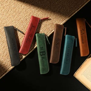 Cowhide Zip Pen Pouch, Stationery Organiser, Pencil Case, Personalised Leather Stationery Case, Machete Pencil Case, Customisable Organiser