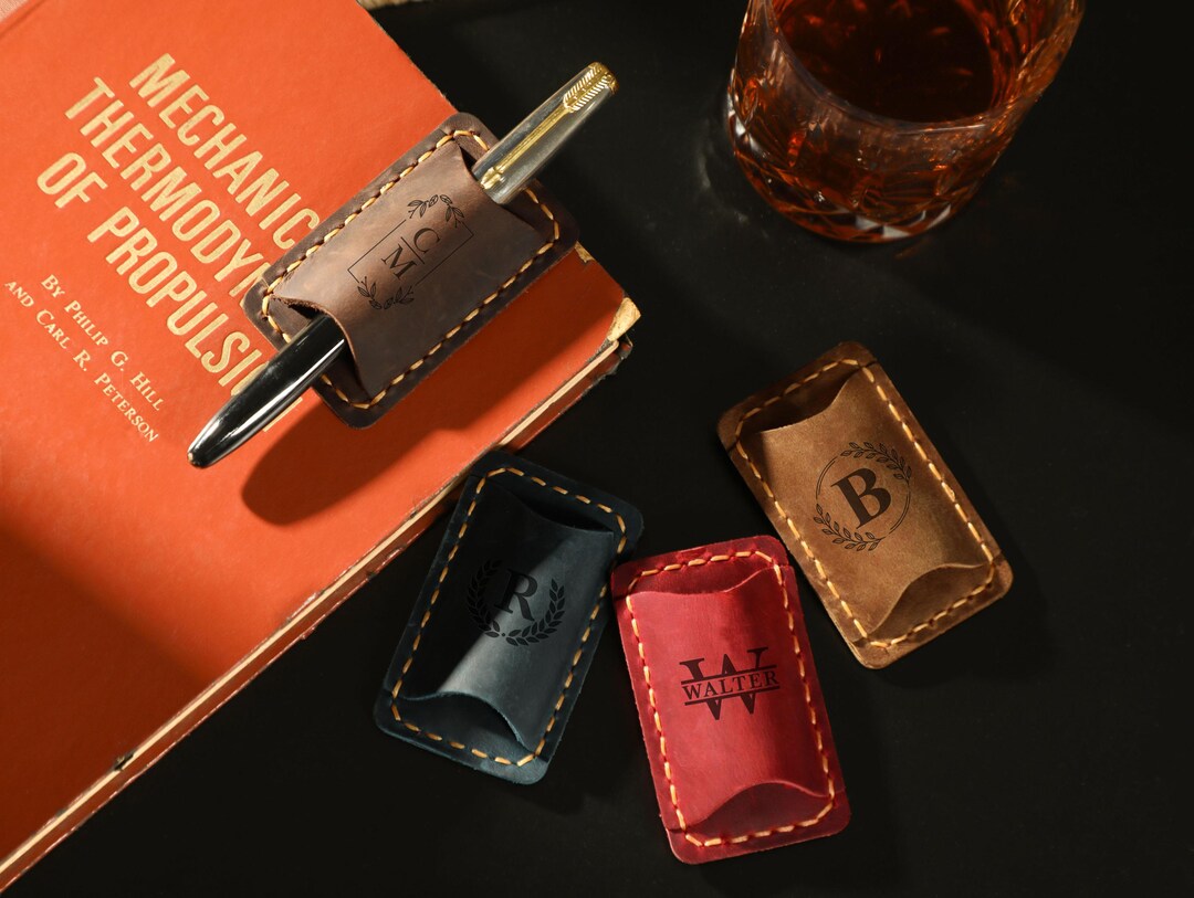 Personalised Leather Pen Clip, Custom Pen Clip, Notebook Pen Clip ...