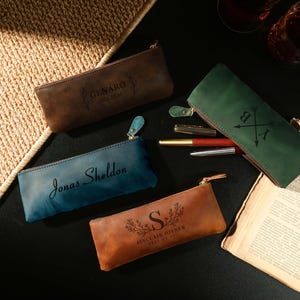 Cowhide Zip Pen Pouch, Stationery Organiser, Pencil Case, Personalised Leather Stationery Case,Classic Look Pen Pouch,Customisable Organiser