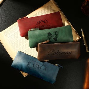 Cowhide Zip Pen Pouch, Stationery Organiser, Pencil Case, Personalised Leather Stationery Case,Classic Look Pen Pouch,Customisable Organiser