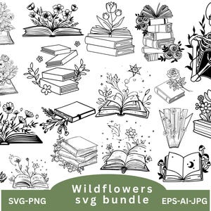 Floral Book SVG,Wildflower Svg Bundle,Floral svg Bundle,Floral svg Bundle,open book svg,wildflowers book bundle svg,flower sketch svg