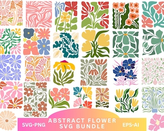 Fleur abstraite Svg, Svg fleur rétro, lot de svg et png fleur abstraite, Svg floral, boho floral png svg, Svg fleur groovy, fichier coupé fleur