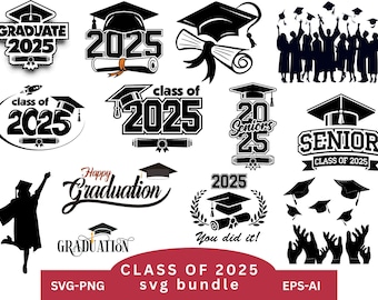 Paquete SVG para estudiantes de último año de 2025, birrete PNG, SVG para estudiantes de último año de 2025, estudiante de último año de secundaria, graduación de último año, graduado universitario, camiseta de graduación SVG