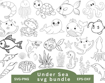 SEA ANIMALS SVG,under the sea svg,Ocean Life Svg,Ocean Cricut,Ocean Fish Clipart,Ocean Animals Cut Files,cut files cricut,Laser Cut Files