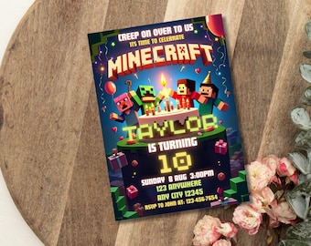 Invitación de cumpleaños editable de Minecraft, invitación de cumpleaños editable de Minecraft, invitación editable en Canva, descarga instantánea, plantilla de Canva de 13 x 18 cm