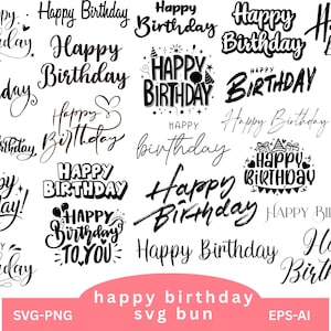 Feliz cumpleaños SVG PNG, letras, diseño de Cricut, elemento de silueta, descarga, paquete de trazado, archivo de corte de vinilo prediseñado, SVG, PNG, JPG incluido