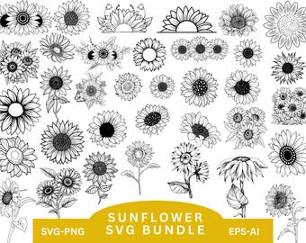 Girasol SVG, Clipart de girasol, Paquete de girasoles SVG, Girasol Cricut, Archivos SVG para Cricut, Archivo de corte de girasol, Silueta de girasol, Vector, AI