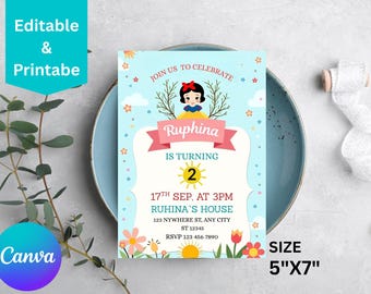 Plantilla de invitación de cumpleaños de muñeca pequeña, invitación de fiesta de cumpleaños de muñeca de moda rosa, invitación digital para fiesta temática de muñeca, descarga instantánea.