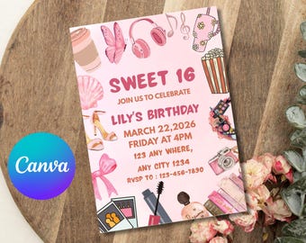 Invitación para fiesta de quince años, invitación de cumpleaños para una fiesta de spa, invitación para una fiesta de cumpleaños para preadolescentes, plantilla editable de Canva, invitación para una fiesta de spa