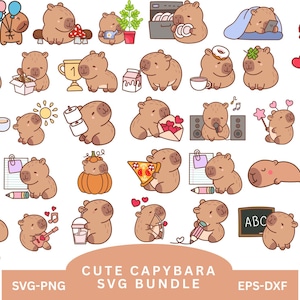 Cute Capybara SVG Bundle,Funny Capybara Clipart,Capybara Digital Stickers,Kawaii Animal Illustration,Kawaii Animal Illustration,for Cricut