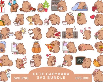 Cute Capybara SVG Bundle,Funny Capybara Clipart,Capybara Digital Stickers,Kawaii Animal Illustration,Kawaii Animal Illustration,for Cricut