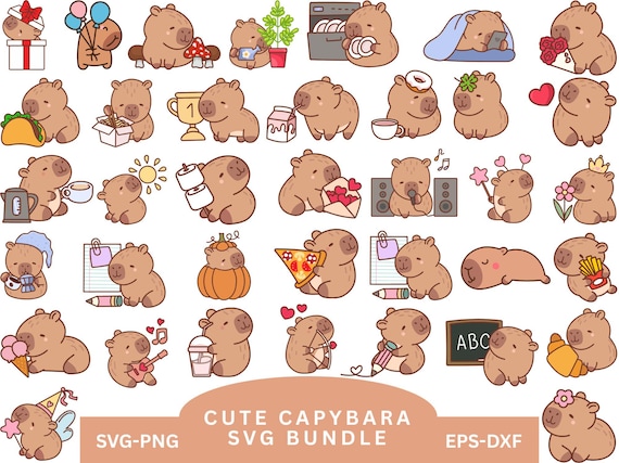 Cute Capybara SVG Bundle,Funny Capybara Clipart,Capybara Digital Stickers,Kawaii Animal Illustration,Kawaii Animal Illustration,for Cricut