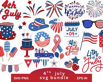 Paquete SVG del 4 de julio, SVG de Estados Unidos, SVG del Día de la Independencia, SVG de la bandera de EE. UU., SVG del 4 de julio, Archivos de corte Cricut, SVG patriótico, Silueta