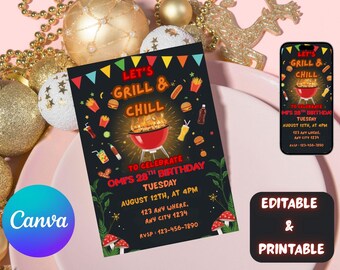 Editable Barbeque Birthday Invitation,Bbq Invitation,Barbeque Birthday Invitation, Editable Bbq Invitation,Canva Digital Template,Printable