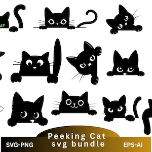 Spähende Katze SVG, spähende Kätzchen Silhouette, Katzensilhouette, Cut-Dateien, sofortiger Download, Katzengesicht SVG, Katzenschnittdatei, Sofortiger Download