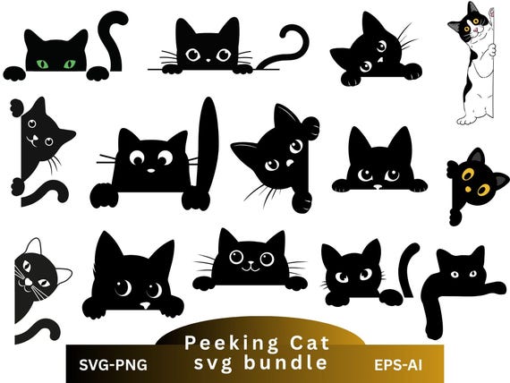 Peeking Cat SVG,Peeking Kitten Silhouette,Cat Silhouette,Cut Files,Instant Download,Cat Face SVG,Cat Cut File,Cat Cut File,Instant Download