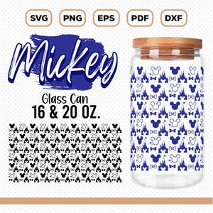 Muis 16oz en 20oz glazen blikje, muis glas blikje wrap SVG, cartoon glas wrap, muis patroon, digitaal bestand, Cricut, pdf, eps dxf png SVG