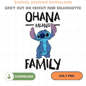 Ohana betekent familiesteek PNG-clipart, schattige blauwe buitenaardse familie citaat digitale download, Cricut sublimatie zomerontwerp
