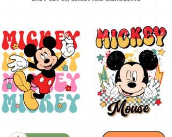 Mickey Mouse PNG Bundle, Retro Disney Birthday Clipart, Cute Mickey Printable Sublimation, Digital Download for Cricut and Silhouette