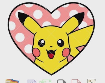 Pikachu Valentine Heart Svg, Love Svg, Valentine’s Day Svg, Kawaii Svg, Cricut, Silhouette Vector Cut File