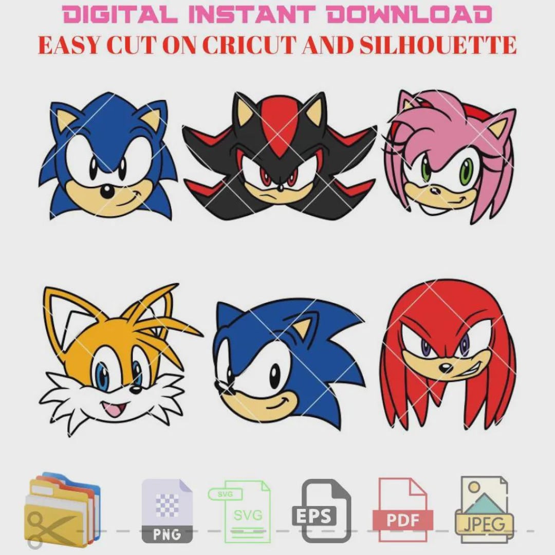 Sonic the Hedgehog Bundle Svg, Sonic Face Svg, Sonic Head Svg, Layered ...