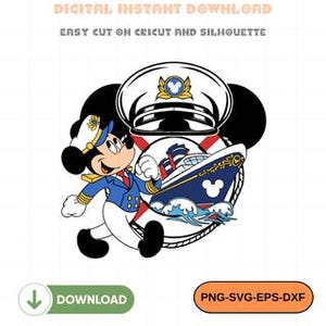 Mickey Mouse Cruise SVG PNG, Captain Mickey Nautical Clipart, Disney Cruise Shirt Design, Instant Download for Cricut and Silhouette