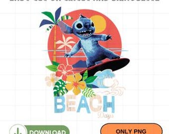Imágenes prediseñadas PNG de puntada de días de playa, descarga digital de flores tropicales de puntada de surf, puntada de verano hawaiana para sublimación de Cricut Crafts