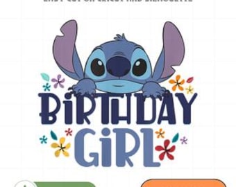 Stitch verjaardag meisje png, retro schattige lilo en stitch verjaardag sublimatie, afdrukbaar meisje partij shirt design, Cricut clipartbestand