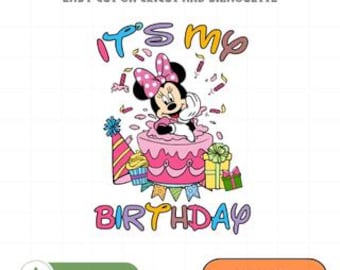 Urodziny Myszki Minnie w formacie PNG, Clipart z moim tortem urodzinowym, Sublimacja na imprezę dla dziewczynek Disneya, Wersja cyfrowa do pobrania dla Cricut