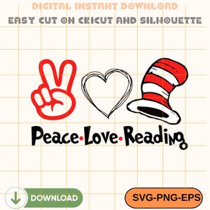 Frieden, Liebe lesen Dr. Seuss SVG, Seuss SVG, lesen SVG, Kinderbücher svg