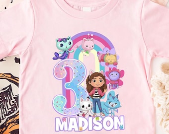 Personalized Dollhouse Birthday T-Shirt: Gabbi Theme Party Tee, Gift for Girls