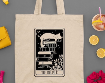 The Moon Cat Tote Bag,Aesthetic Magic Tarot Card Bag, Cat Tote Bag, Celestial Tote Bag, Reader Tarot Bag,Witchy Tote Bag, Tote Bag Spiritual