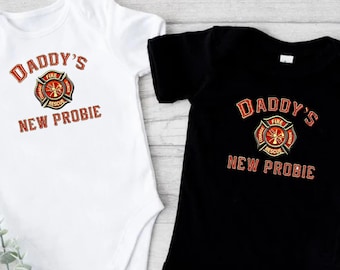 Daddy's New Probie Firefighter Bodysuit, Firefighter Dad's Bodysuit,Cute Firefighter Bodysuit,Firefighter Baby Gift,Fire Department Bodysuit