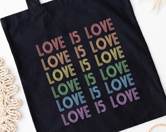 Love is Love Tote,Pride Canvas Tote Bag, LGBTQ Gifts,Rainbow Pride Tote Bag, Reusable Gay Lesbian Pride Gift,Cute LGBT Eco Everyday Tote Bag