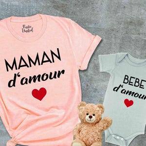 Maman D&#39;amour Papa D&#39;amour Bebe D&#39;amour Matching Tee, Love Mom/Love Dad/Love Baby Family T-shirt, Mommy Daddy and Me, Baby Announcement Gift