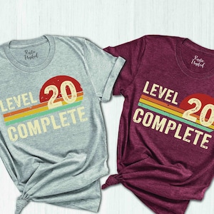 Personalized 20th Anniversary T-shirt, Level 20 Complete, Custom Married Couple Matching, Husband and Wife 20 Years Wedding Anniversary Gift