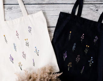 Wildflower Cutting Tote Bags, Floral Everyday Tote Bag,Boho Botanical Book Shoulder Canvas Bags,Shopping Tote Bag,Trendy Tote Bag Women Gift