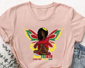 Juneteenth Black Queen Shirt,Juneteenth Butterfly Women's Shirt,Black Independence Day Shirt,Juneteenth Tshirt Women,Black History Month Tee