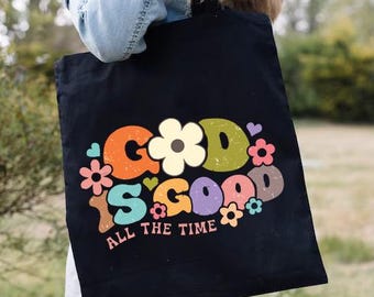 God Is Good All Time Tote Bag, Church Tote Bag, Religious Mothers Day Gift,Gift for Grandma,Retro Easter Tote Bag,Bible Verse Christian Tote