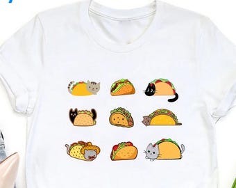 Taco Cat Shirt, Taco Day Tshirt, Funny Taco Graphic Crewneck Shirts, Taco Gifts for Mexican, Tacocat Shirt, Mexican Food Shirt, Taco Party