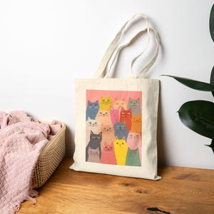 Cute Cat Lover Tote Bag, Eco-Friendly Shopper, Gift for Cat Mom, Market Tote, Fun Animal Print