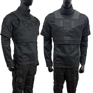 Bounty Hunter Costume | Mandalorian Inspired Black Flight Suit | Custom 3-Piece Cosplay Outfit with Flak Vest, Shirt & Pants