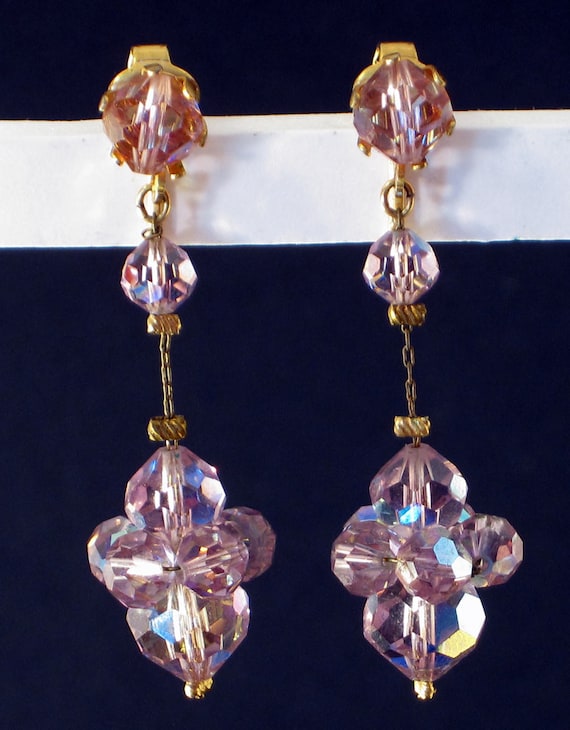 Boucles D'Oreilles Vintage Clips Or Avec Cristaux - Style Ancien Impeccable