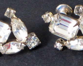 Boucles D'oreilles Pendantes Vintage Strass Noir Et Argent - Modèle 4538, Bon état