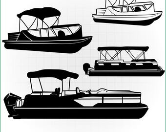 Pontoon Boat SVG Bundle: Lake Boat Silhouettes for Cricut