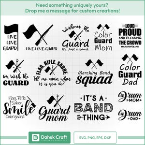Marching band color guard svg bundle – flag routines and proud quotes for cricut and silhouette – svg png dxf eps cut files