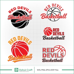 May include: A collection of basketball-themed logos featuring the text "Red Devils Basketball." The logos showcase basketballs in red and black, with varying fonts and designs. The bottom of the image includes "SVG, PNG, EPS & DXF Files."