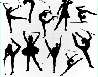 Baton Twirler SVG Bundle – 10 Silhouette Poses for Cricut and Silhouette – Majorette & Dance Cut Files