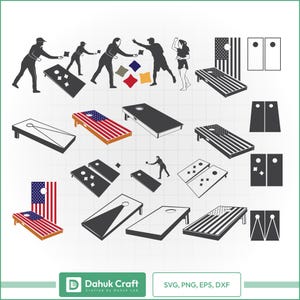 Cornhole SVG Bundle: American Flag Designs, Player Silhouettes (Digital Download)