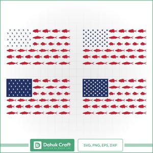 Fish American Flag SVG Bundle – Patriotic Fishing Cut Files for Cricut & Silhouette – USA Flag with Fish Stripes